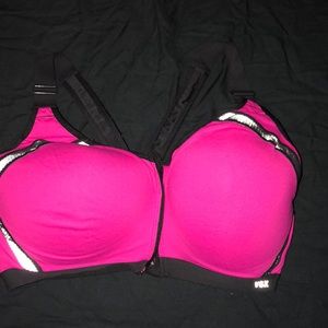 Pink and black 38DDD VSC sports bra zip up